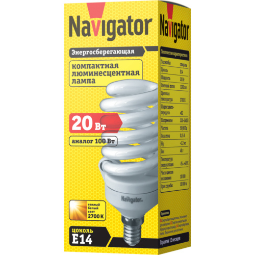 Лампа люминесцентная Navigator 94 297 NCL-SF10-20-827-E14 фото 2