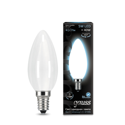 Светодиодная лампа Gauss 103201205 LED Filament Candle OPAL E14 5W 4100К свеча