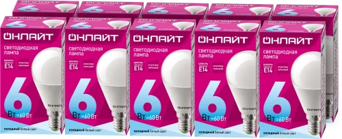 Лампа светодиодная ОНЛАЙТ 71 644 ОLL-G45-6-230-4K-E14 6W 4000K шарик (цена за 10шт)