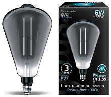 Лампа светодиодная Gauss 157802205 Vintage Filament Straight E27 6Вт 4000K ST164 Gray