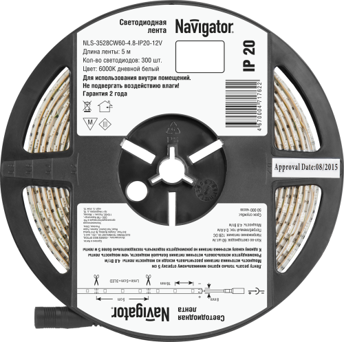 Светодиодная лента Navigator 71 762 NLS-3528СW60-4.8-IP20-12V (цена за бухту 5м)