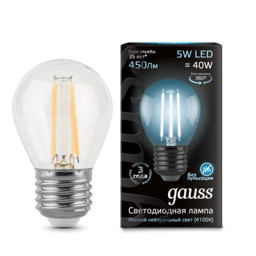 Светодиодная лампа Gauss 105802205 LED Filament Globe E27 5W 4100K шарик