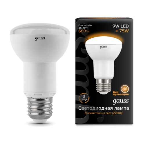 Лампа светодиодная GAUSS 106002109 Е27 9W 3000K R63