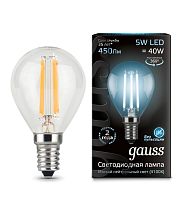 Светодиодная лампа Gauss 105801205 LED Filament Globe E14 5W 4100K шарик
