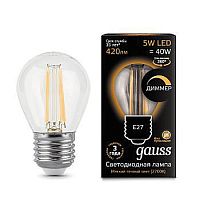 Лампа светодиодная Gauss 105802105-D Filament G45 E27 5W 2700K диммируемая