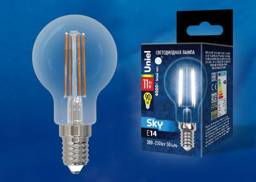 Лампа светодиодная Uniel  E14 11Вт 4000K LED-G45-11W/4000K/E14/CL PLS02WH картон