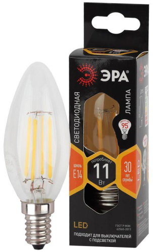 Лампа светодиодная филаментная F-LED B35-11w-827-E14 B35 11Вт свеча E14 тепл. бел. ЭРА Б0046985 фото 2