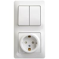 Блок комбинированный GLOSSA розетка защ. шторки с заземл.+ выкл. 2кл. бел. SE GSL000174