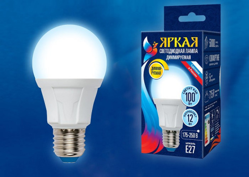 Лампа светодиодная Uniel Яркая Dim E27 12Вт 65000K LED-A60 12W/6500K/E27/FR/DIM PLP01WH картон