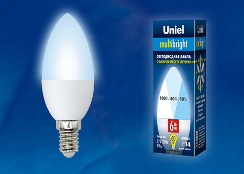 Лампа светодиодная Uniel C37 E14 6Вт 4000K LED-C37-6W/NW/E14/FR/MB PLM11WH картон