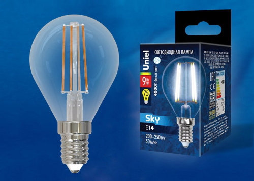 Лампа светодиодная Uniel  E14 9Вт 4000K LED-G45-9W/4000K/E14/CL PLS02WH картон