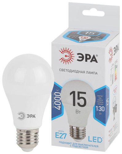 Лампа светодиодная A60-15W-840-E27 грушевидная 1200лм ЭРА Б0033183 фото 2