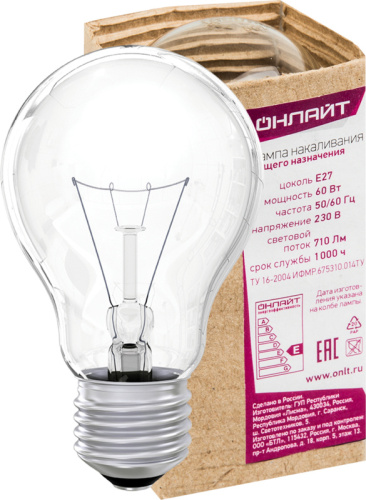 Лампа накаливания OnLight 71 662 OI-A-60-230-E27-CL 60W