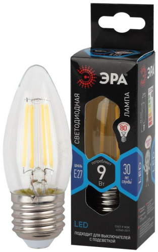 Лампа светодиодная филаментная F-LED B35-9W-840-E27 9Вт B35 свеча 4000К нейтр. бел. E27 Эра Б0046997 фото 2