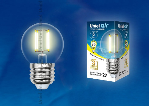 Лампа светодиодная Uniel Air E27 6Вт 3000K LED-G45-6W/WW/E27/CL GLA01TR картон