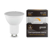 Лампа светодиодная диммируемая GAUSS 101506105-D GU10 5W PAR16 3000K
