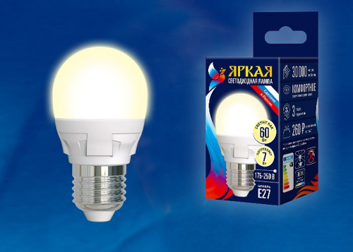 Лампа светодиодная Uniel Palazzo E27 7Вт 3000K LED-G45 7W/WW/E27/FR PLP01WH картон