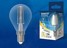 Лампа светодиодная Uniel  E14 9Вт 3000K LED-G45-9W/3000K/E14/CL/DIM GLA01TR картон