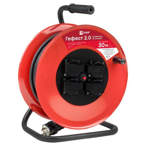 Удлинитель на катушке 4х30м с заземл. 16А IP44 Гефест 2.0 КГ 3х2.5 3.5кВт предохр. PROxima EKF UKG02-16-R325-4-30-IP44