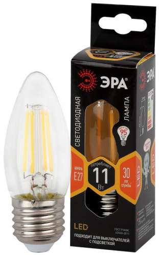 Лампа светодиодная филаментная F-LED B35-11w-827-E27 B35 11Вт свеча E27 тепл. бел. ЭРА Б0046986 фото 2