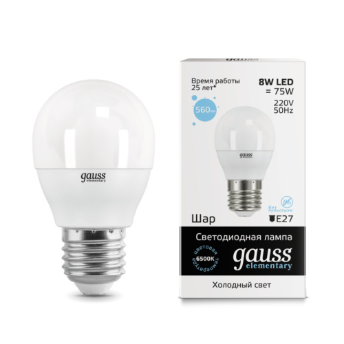Светодиодная лампа Gauss 53238 LED Elementary Globe 8W E27 6500K шарик