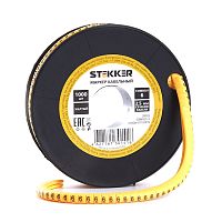 Кабель-маркер "6" для провода сеч.2,5мм STEKKER CBMR25-6 , желтый, упаковка 1000 шт