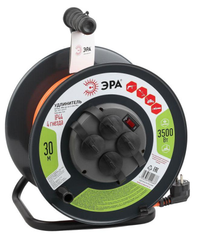 Удлинитель на метал. катушке 4х30м с заземл. 16А IP44 ПВС 3х1.5 Эра Б0046850