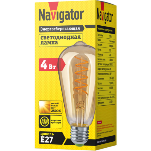 Лампа светодиодная Navigator 61 628 NLL-F-ST64-4-230-2.5К-E27-SPIRAL 4W 2500K фото 2