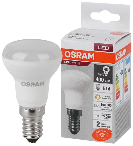 Лампа светодиодная LED Value LVR40 5SW/830 грибовидная матовая E14 230В 10х1 RU OSRAM 4058075582514