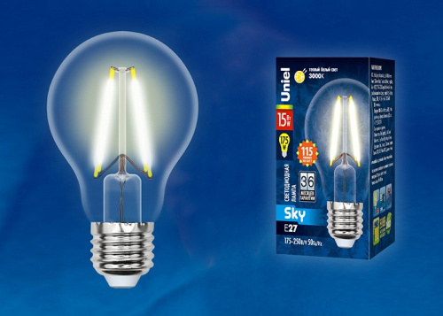 Лампа светодиодная Uniel  E27 15Вт 3000K LED-A60-15W/3000K/E27/CL PLS02WH