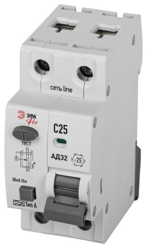 Выключатель автоматический дифференциального тока 1P+N C25 30мА тип А АВДТ 4.5кА PRO D32E2C25А30 АД32 электронное Эра Б0057385 фото 2