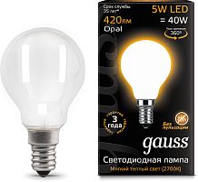 Лампа светодиодная Gauss 105201105 LED Filament Globe OPAL E14 5W 2700K