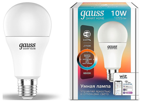Лампа светодиодная Gauss Smart Home 1080112 E27 10W 2700-6500K A60  управление со смартфона