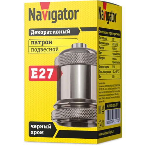 Патрон электрический Navigator 61 517 NLH-V01-005-E27 подвес.метал. черный хром фото 2