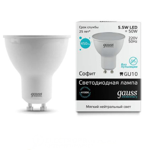 Светодиодная лампа GAUSS Elementary 13626 GU10 PAR16 5,5W(50W) 4100K AC220-240V