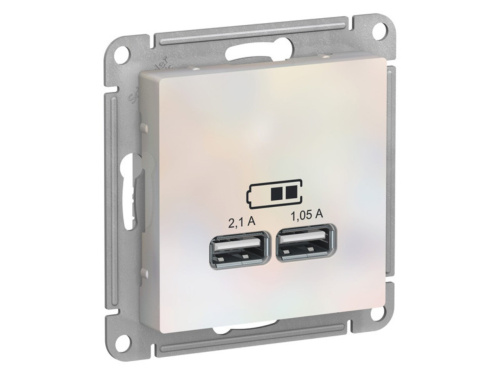 Механизм розетки USB AtlasDesign 5В 1порт х 2.1А 2порта х 1.05А жемчуж. SchE ATN000433