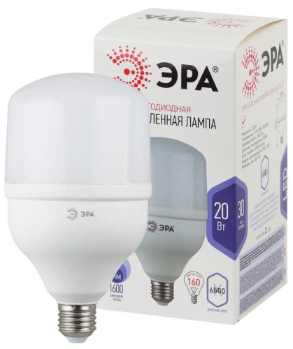 Лампа светодиодная высокомощная STD LED POWER T80-20W-6500-E27 20Вт T80 колокол 6500К холод. бел. E27 1600лм Эра Б0027011 фото 2