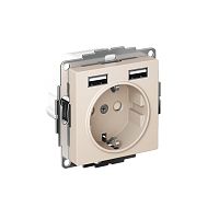 Розетка 1-м СП AtlasDesign 16А IP20 с 2-мя заряд. устройствами USB тип A+A 5В/2.4А 2х5В/1.2А механизм беж. SE ATN000230