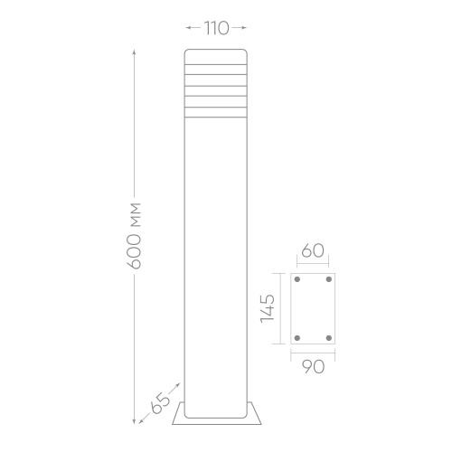 Наземный низкий светильник Feron 41155 DH0806 110*65*600мм черный фото 3