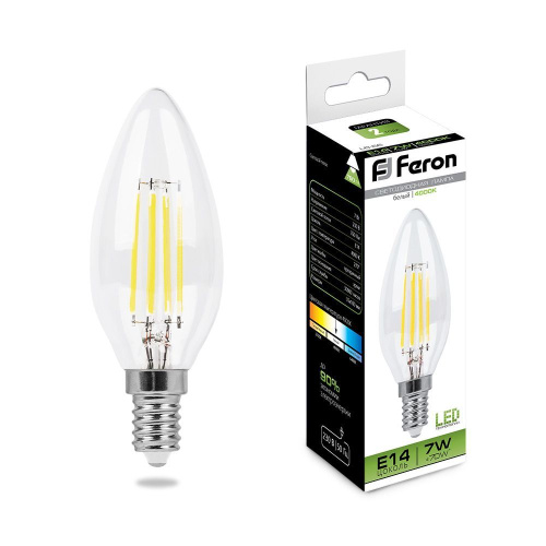 Лампа светодиодная FERON 25780 LB-66 E14 7Вт 4000K 230В Filament